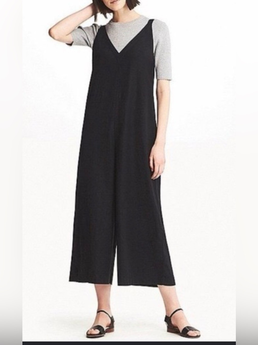 Uniqlo Black Linen Blend Sleeveless Jumpsuit Medium